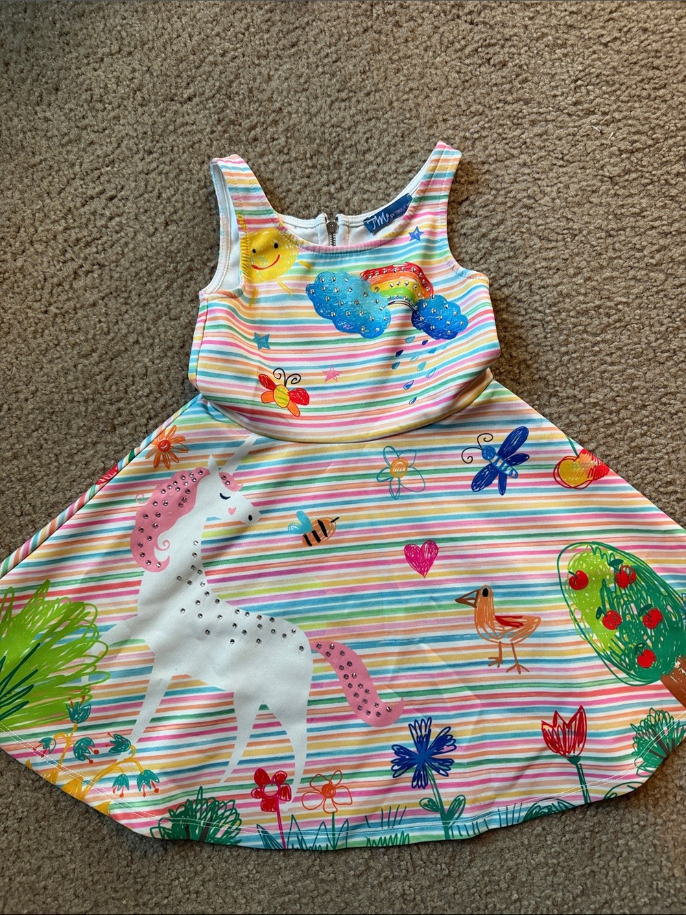 Truly Me Girls Rainbow Striped Fun Print Dress - Multicolor